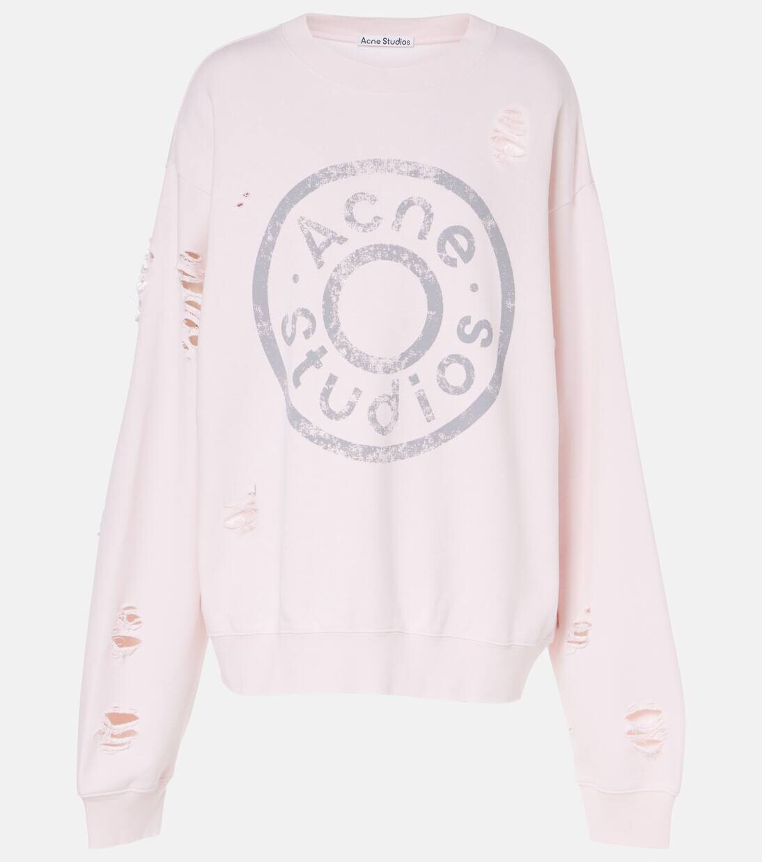 

Свитшот из хлопковой смеси с логотипом и потертостями Acne Studios, цвет faded pink