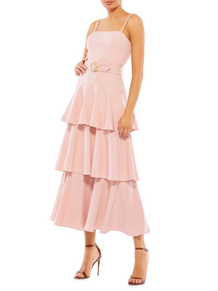 Платье мидакси с поясом и оборками Mac Duggal, розовый