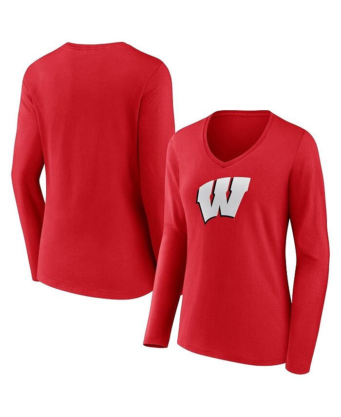 

Женская красная футболка с логотипом Wisconsin Badgers Evergreen и v-образным вырезом с длинными рукавами Fanatics, красный