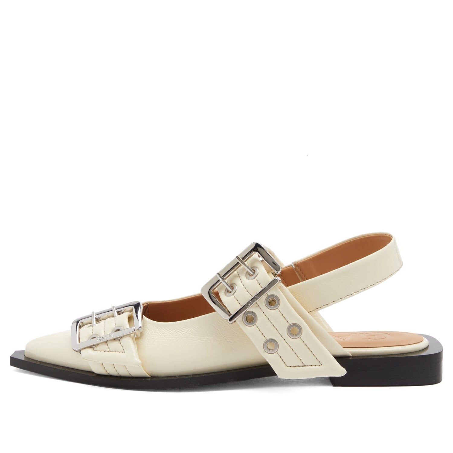 

Туфли Ganni Feminine Buckle Ballerina, цвет Cream