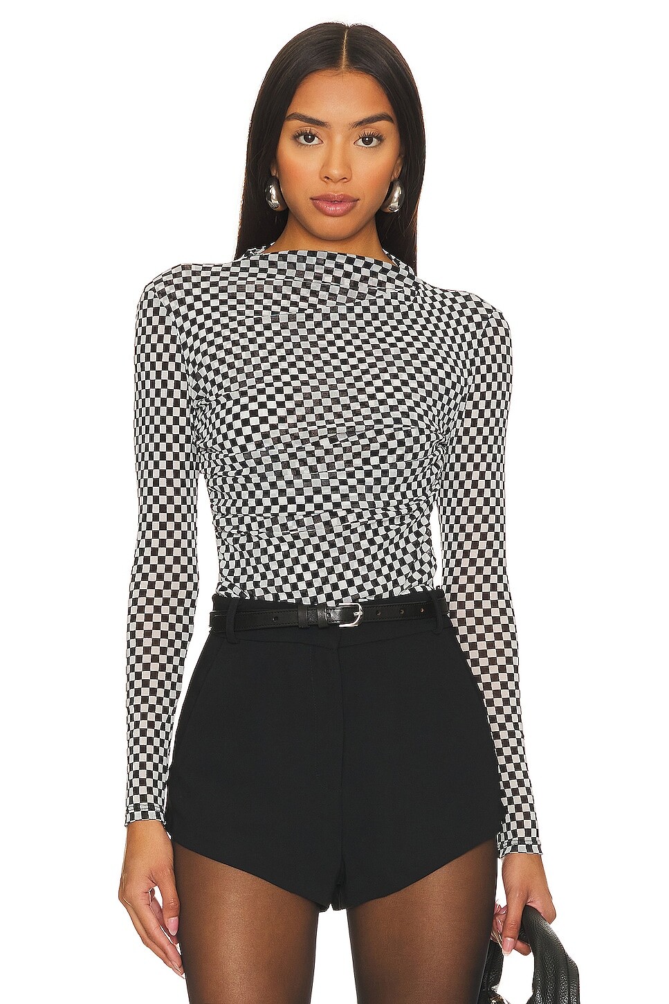 

Топ Enza Costa Mesh Long Sleeve Twist, цвет Black & White Checker