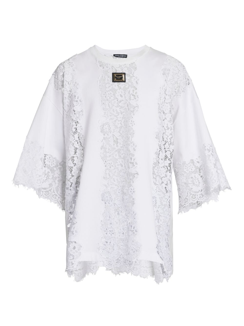

Футболка со вставками из кружева и хлопка DOLCE&GABBANA, Серый