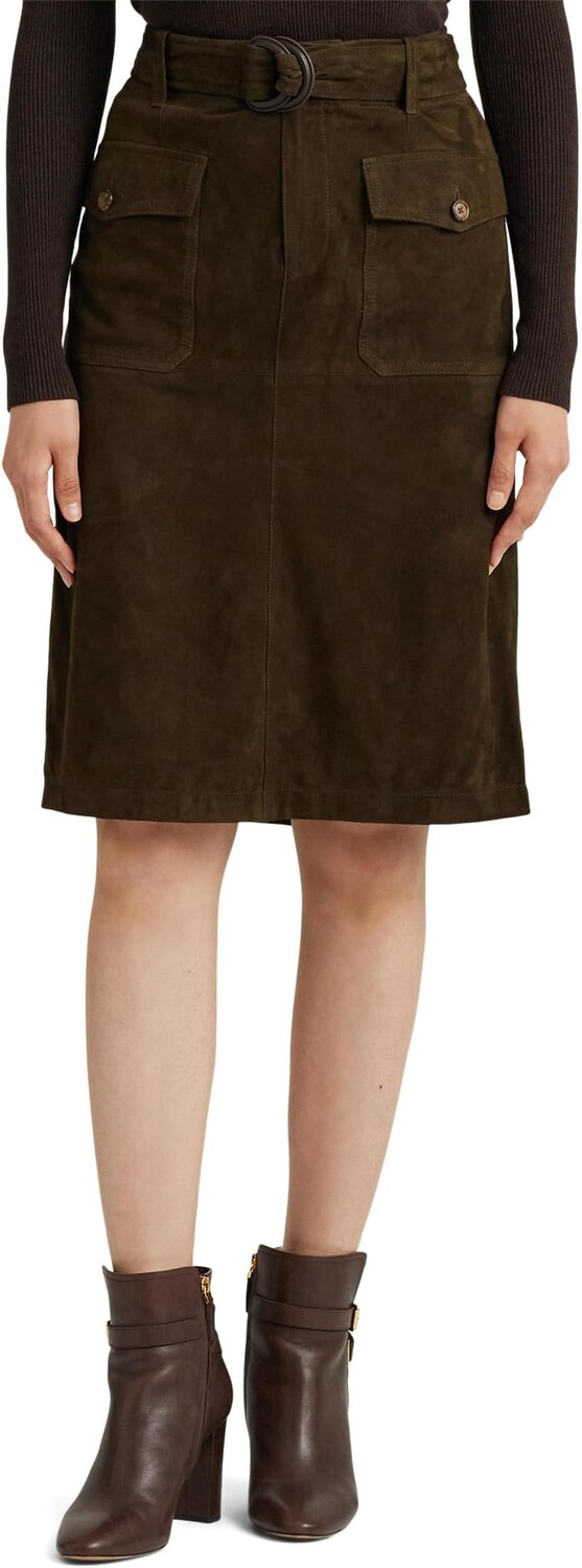 

Юбка-карандаш из козьей замши с поясом LAUREN Ralph Lauren, цвет Dark Olive