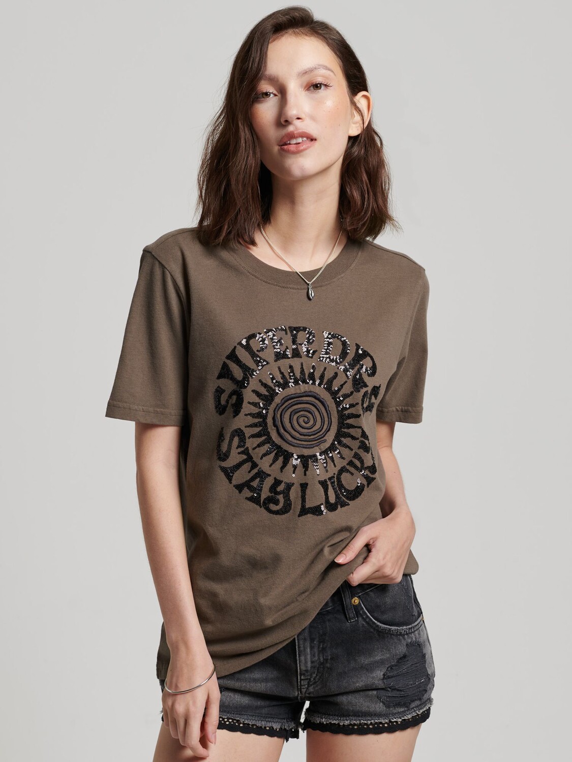 

Футболка с украшением Superdry Vintage, темно-хаки