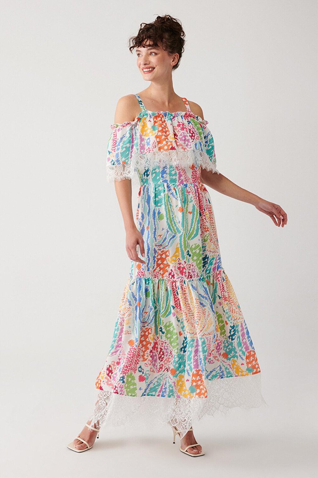 Длинное кружевное платье с принтом MUNİ MUNİ, матовый бирюзовый матовый чехол unicorn для huawei p30 pro хуавей п30 про с 3d эффектом бирюзовый