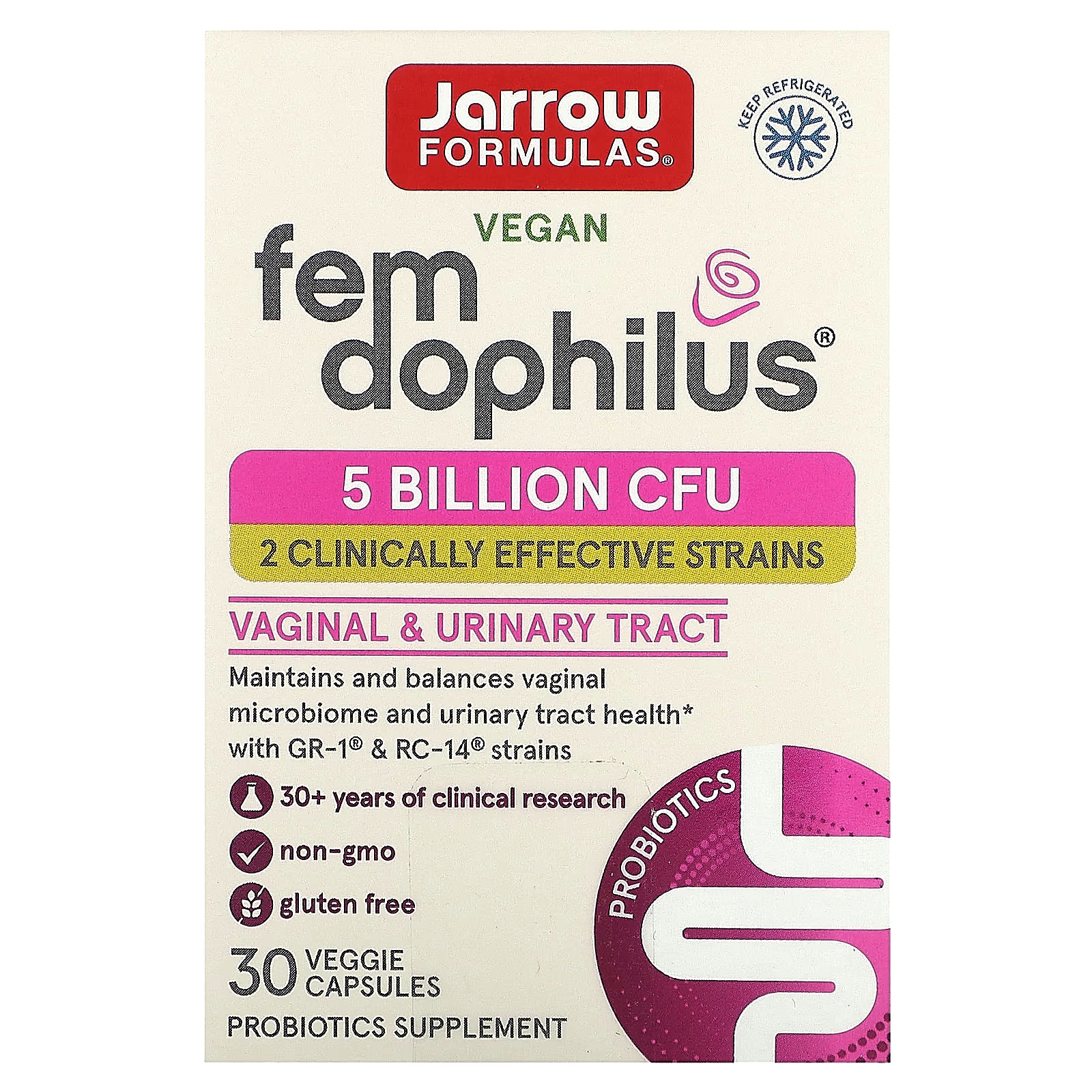 Пероральная добавка Jarrow Formulas Vegan Fem Dophilus, 30 растительных капсул fem dophilus добавка для женщин jarrow formulas 60 капсул