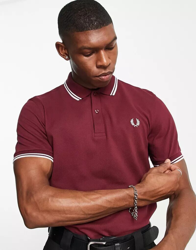 

Бордовая рубашка-поло Fred Perry с двойными контрастными полосками