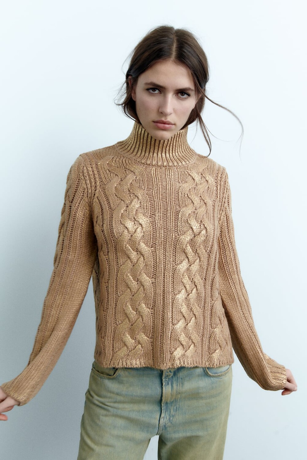 

Свитер вязки из фольги ZARA, золотой, Желтый
