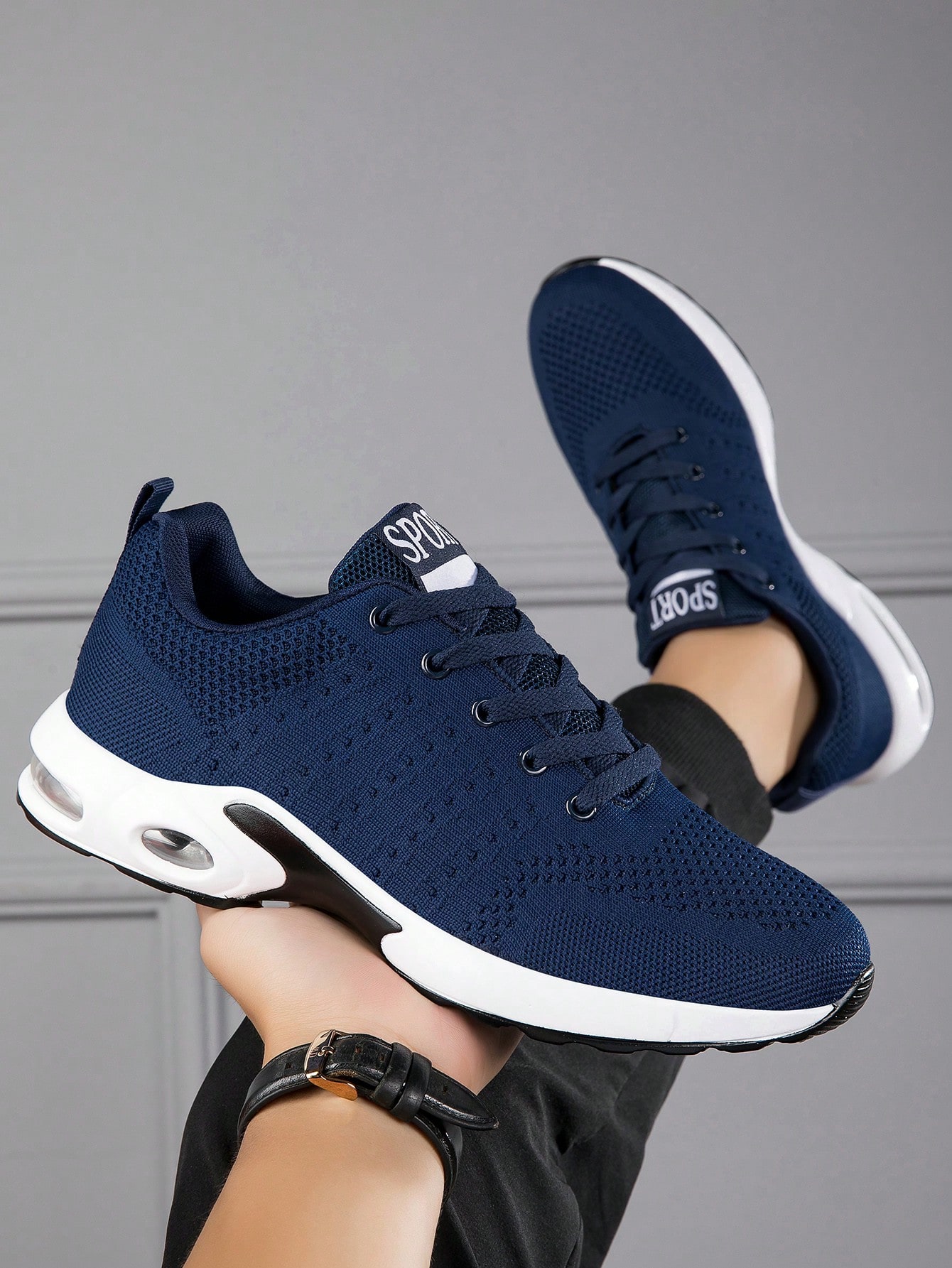 Мужская спортивная обувь, синий модная мужская спортивная обувь с воздушной подушкой мужская спортивная обувь для бега крутые сетчатые кроссовки дышащая обувь для бега