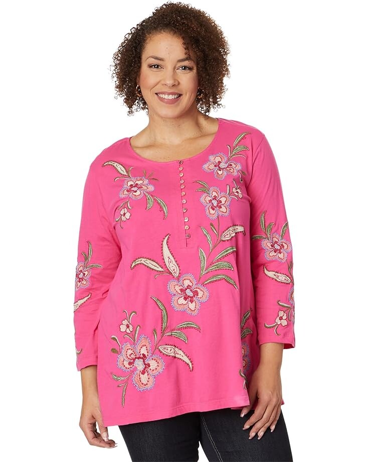

Футболка Johnny Was Wmns Libbi 3/4 Sleeve Button Front, розовый