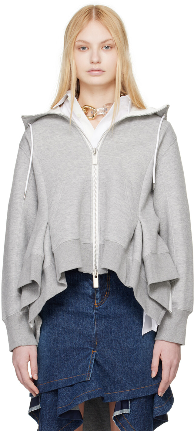 

Серый спортивный худи с губкой Sacai