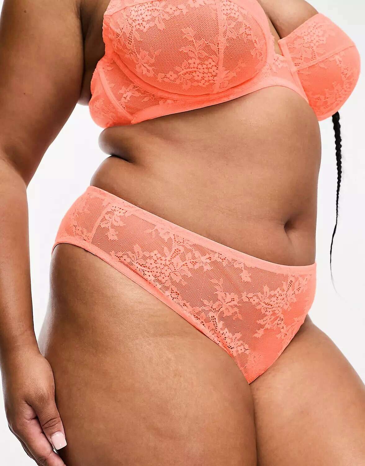 

Бразильские кружевные трусы неоново-персикового цвета ASOS DESIGN Curve Cate