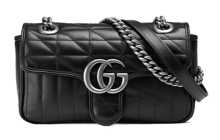

Сумка GUCCI GG Marmont Logo Chain кожаная на одно плечо, черный