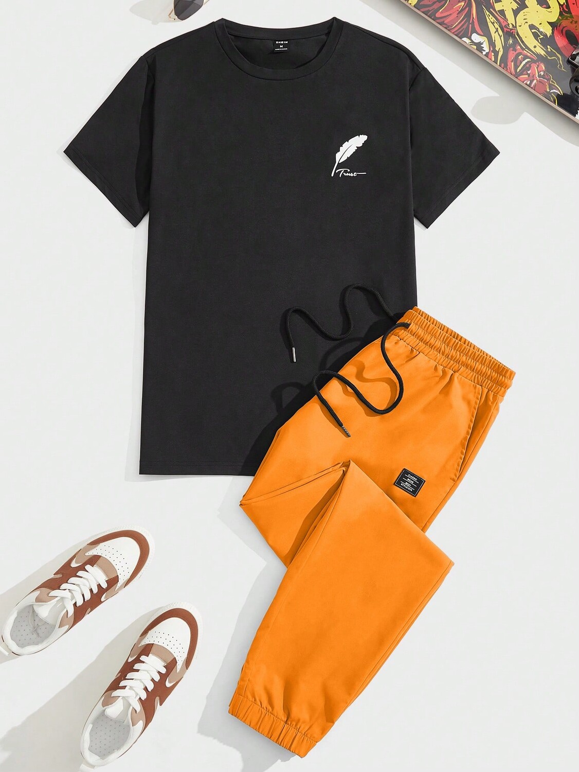 

Футболка мужская Manfinity Homme и длинные брюки, черный / оранжевый