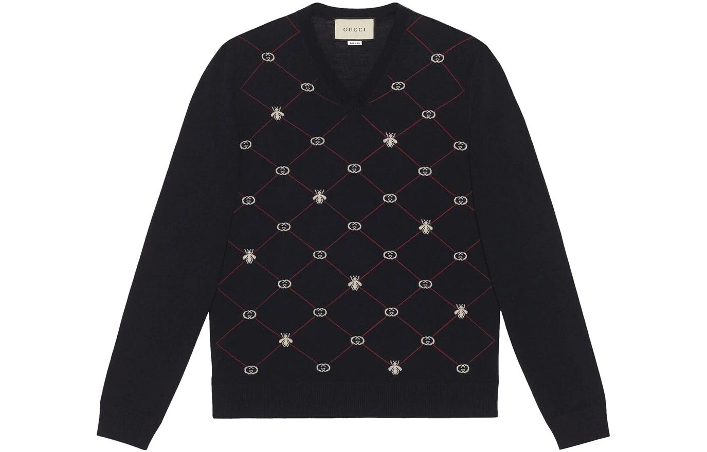 

Свитер жаккардовый GUCCI с V-образным вырезом, черный