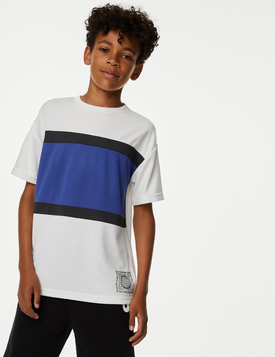 

Полосатая сетчатая футболка (6–16 лет) Marks & Spencer, белый микс