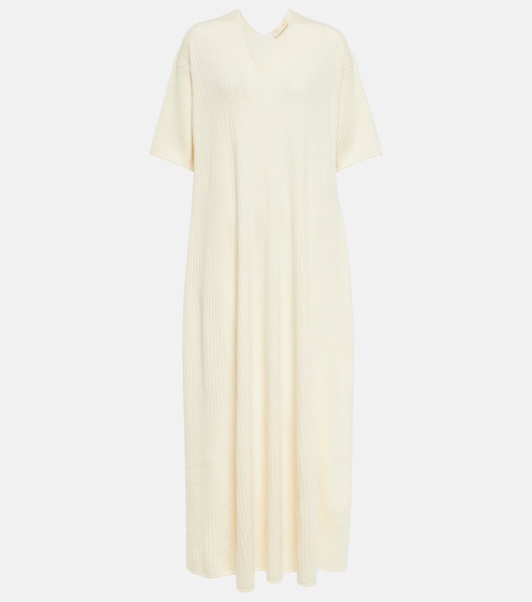 Платье миди из кашемира и шелка в рубчик LORO PIANA, белый
