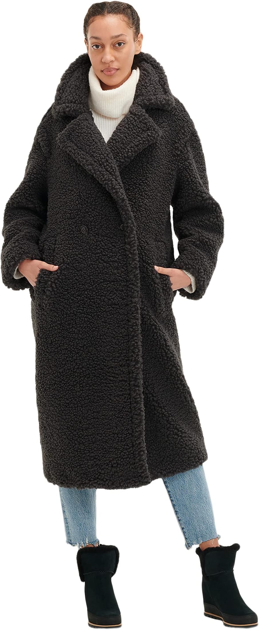 Длинное плюшевое пальто Гертруды UGG, цвет Ink Black