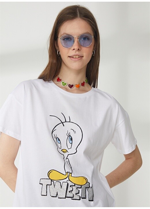 

Белая женская футболка оверсайз с принтом Looney Tunes Never Say Never, Белый