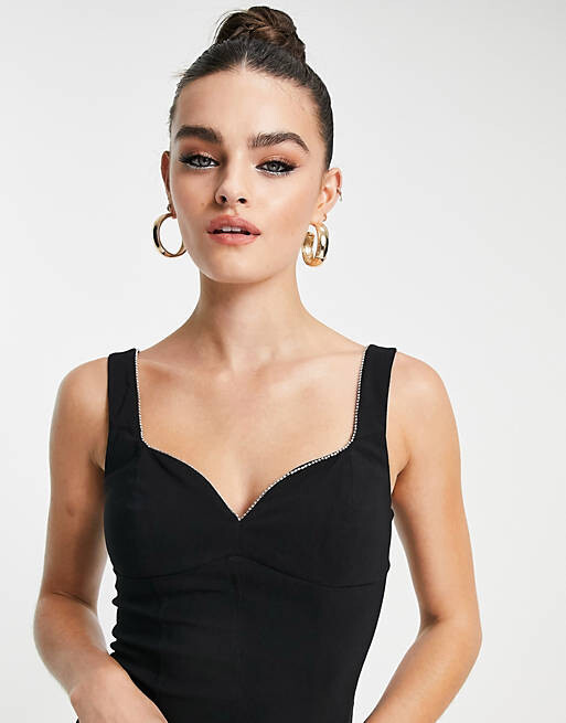 

Черное бенгальское платье мини с отделкой бриллиантами Topshop