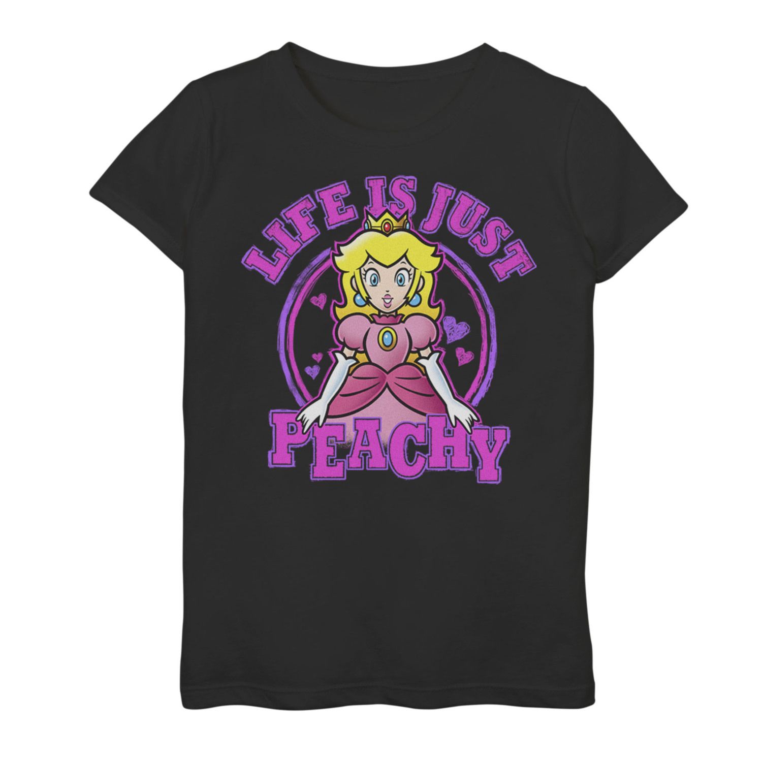 Футболка с логотипом Nintendo Super Mario Peach Life Is Just Peachy Hearts для девочек 7–16 лет Licensed Character, черный