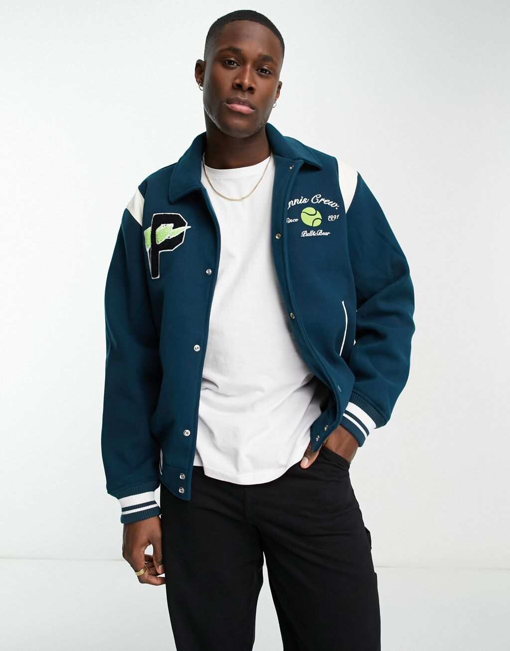 

Темно-бирюзовая университетская теннисная куртка Pull&Bear, Зеленый