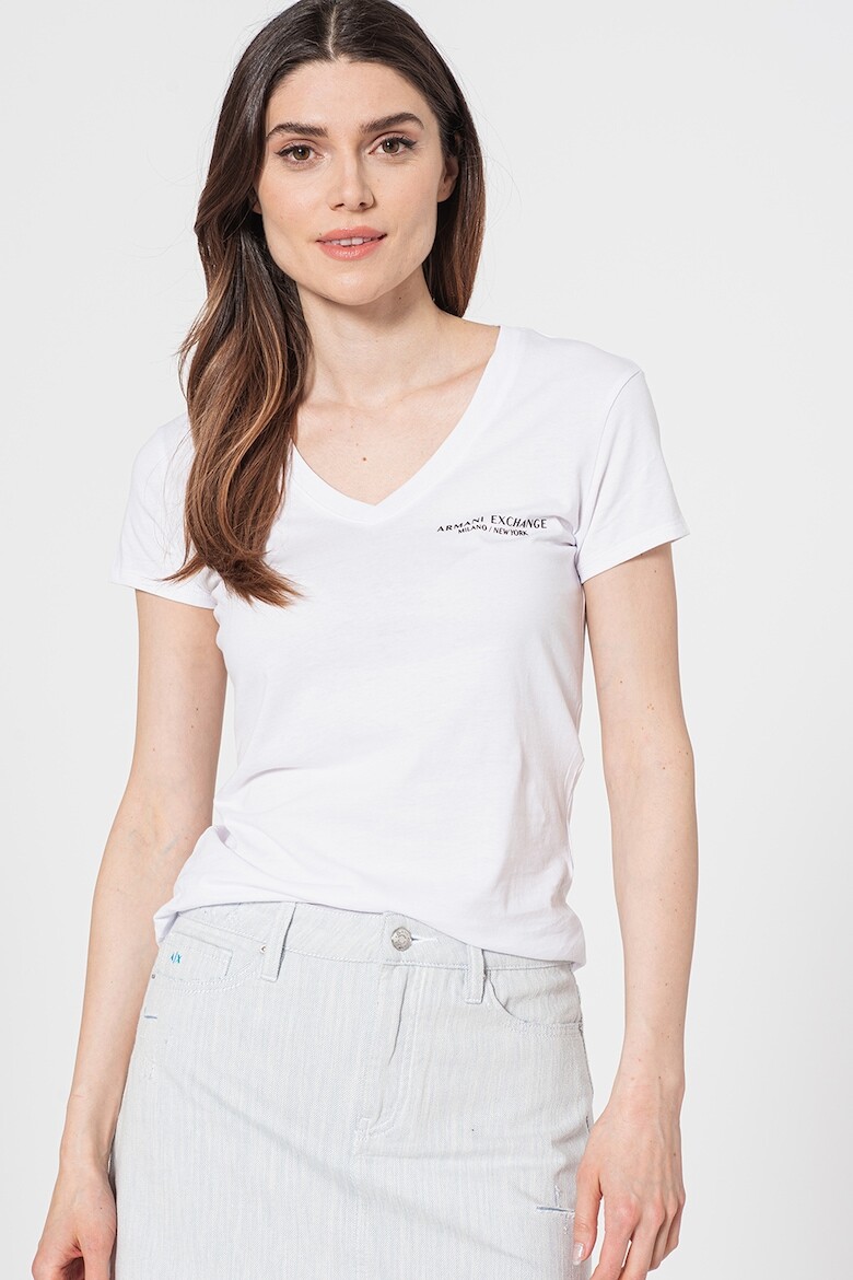 

Хлопковая футболка с заостренным воротником Armani Exchange, белый