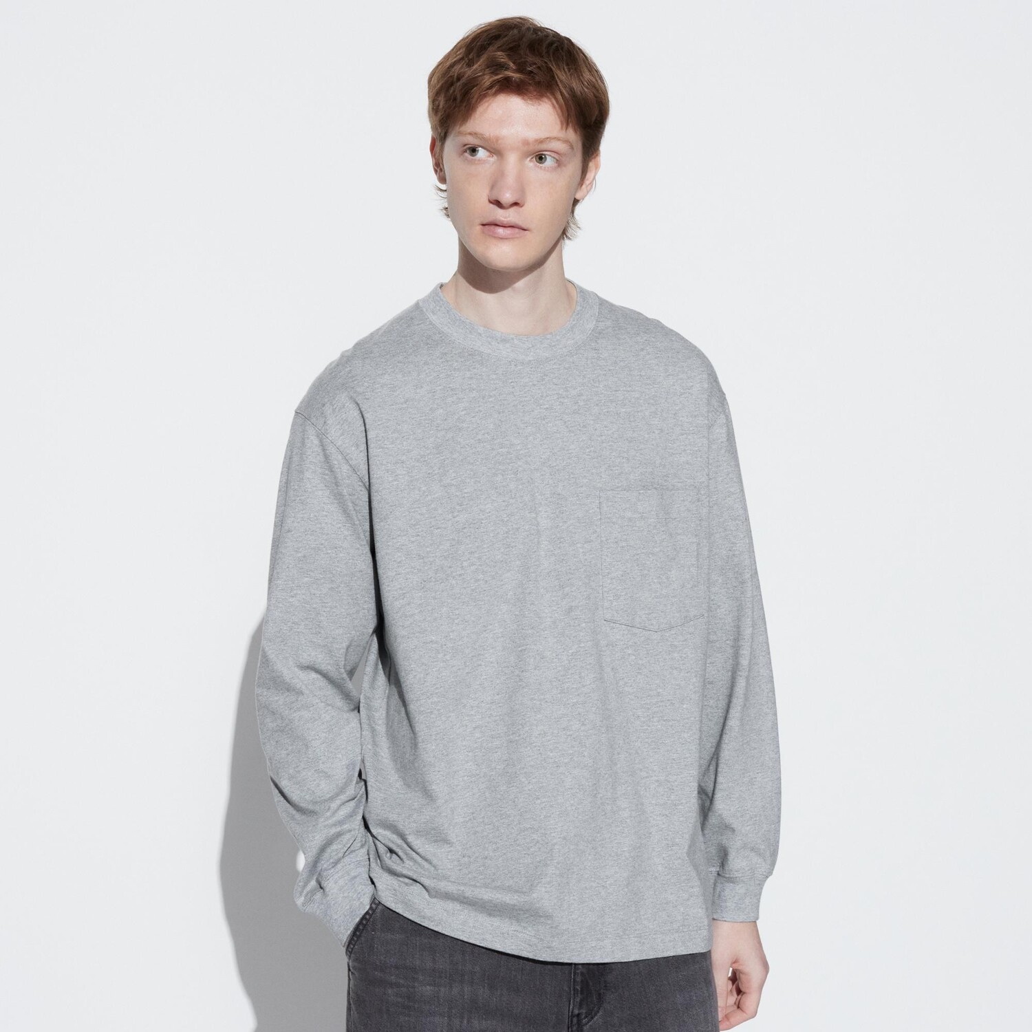 

Футболка из хлопка Uniqlo с круглым вырезом, серый