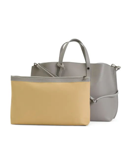 

Кожаная сумка-тоут без подкладки с тканевым мешочком внутри, сделано в Италии Roberta Rossi, серый