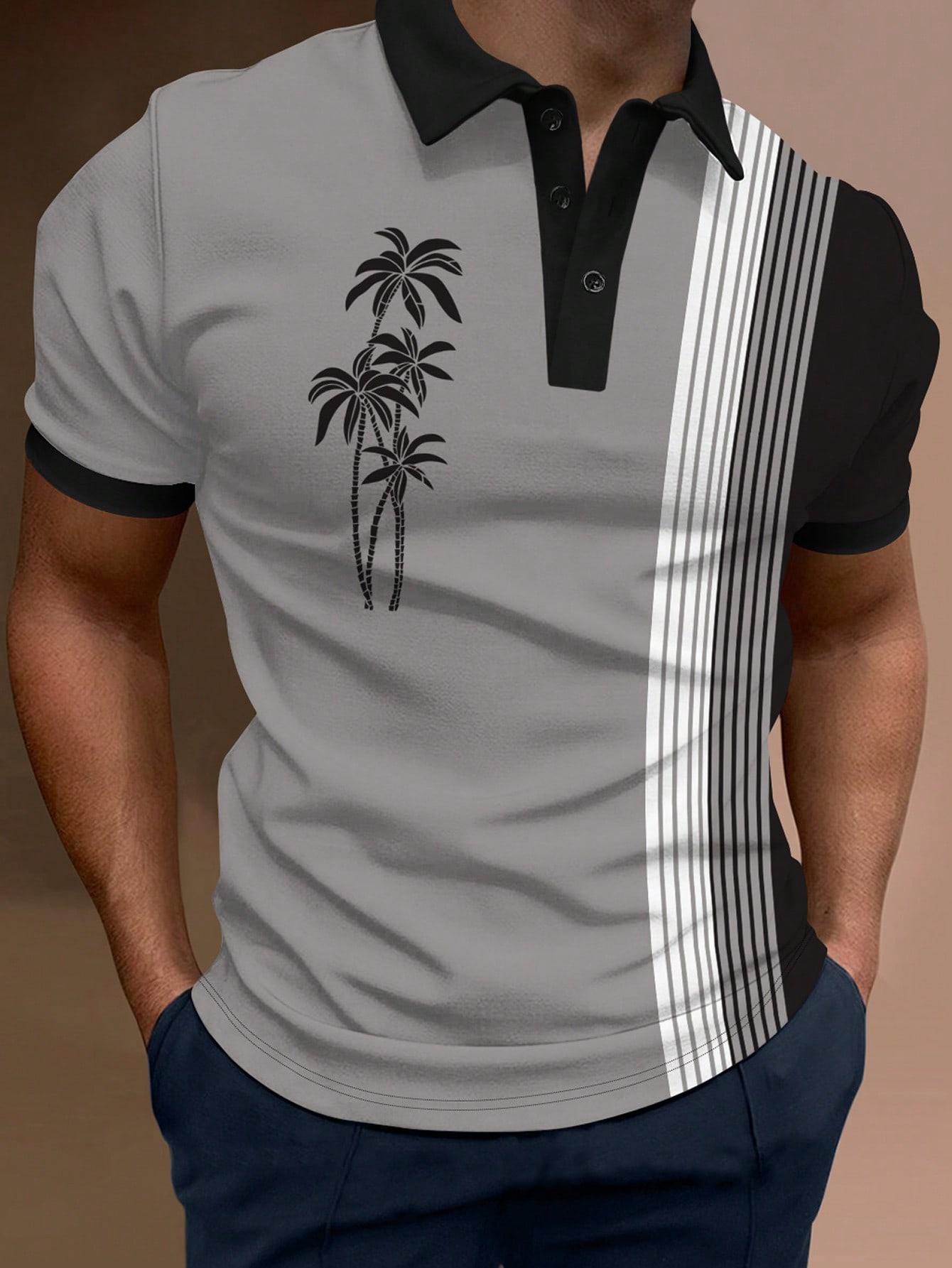 Мужская рубашка поло с короткими рукавами в полоску пальмового дерева Manfinity RSRT, серый рубашка поло для мальчика в полоску 80434 мош20 36 140