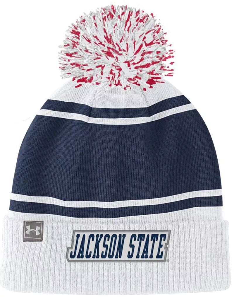 

Мужская белая вязаная шапка Under Armour Jackson State Tigers с помпонами