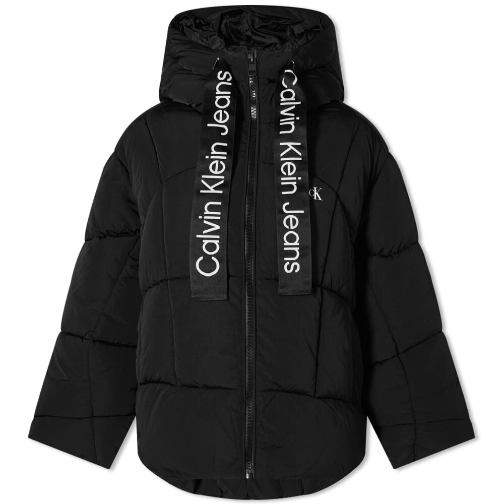

Короткий пуховик с логотипом Calvin Klein и шнурком, черный