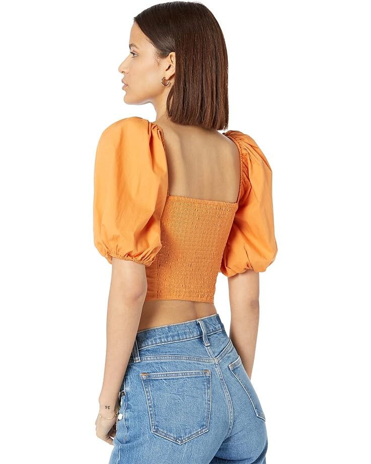 

Топ Abercrombie & Fitch Square Neck Ruched Puff Sleeve Top, цвет Apricot Buff