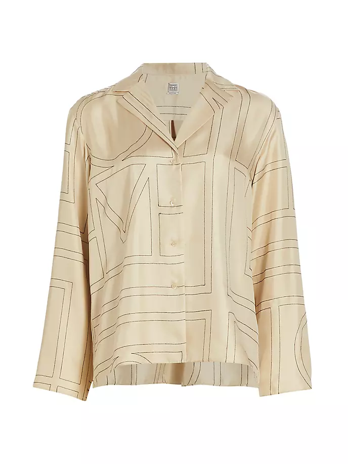 

Шелковый топ с вышивкой логотипа Toteme, цвет ivory monogram