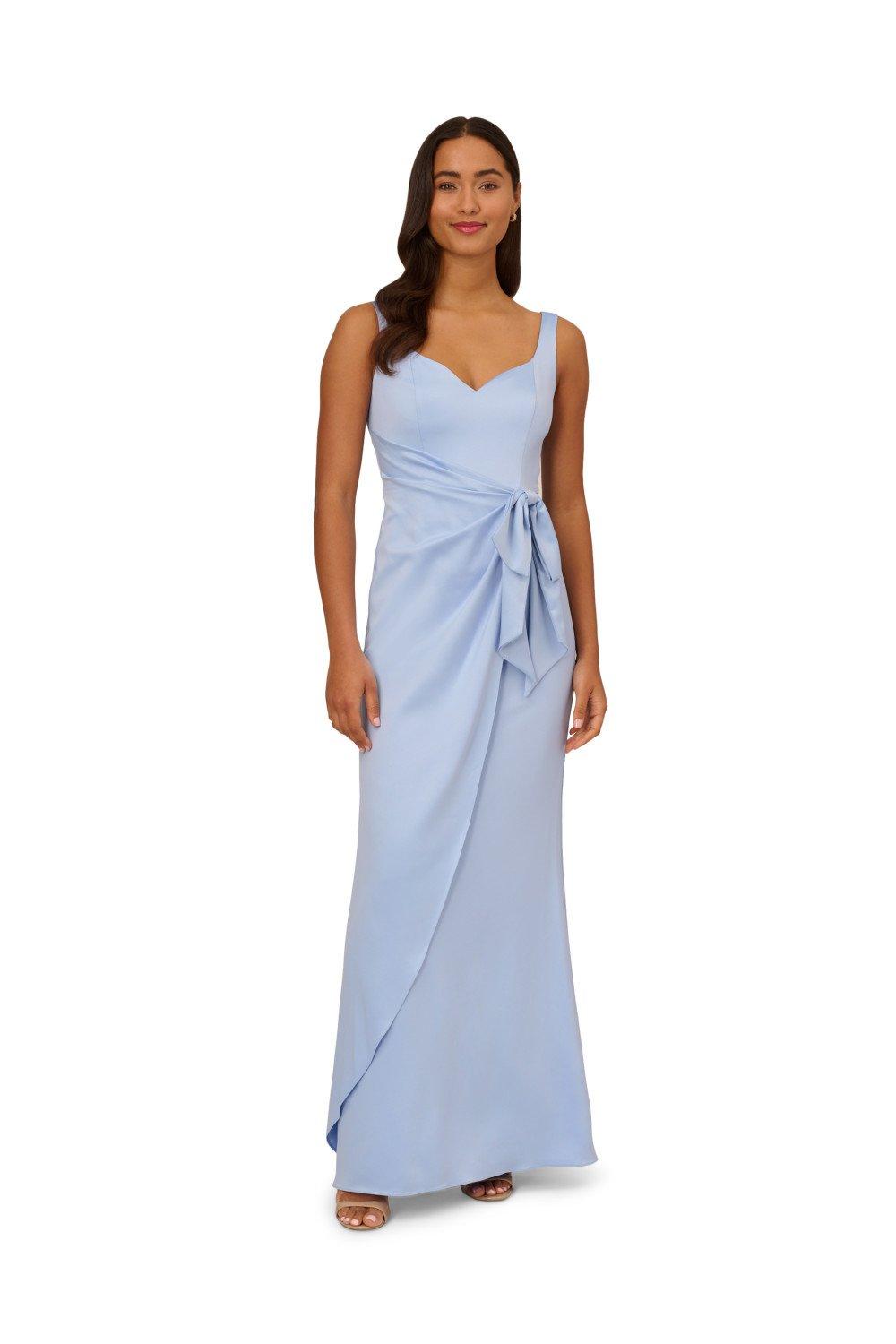 цена Атласное платье из крепа с завязкой на талии Adrianna Papell, синий