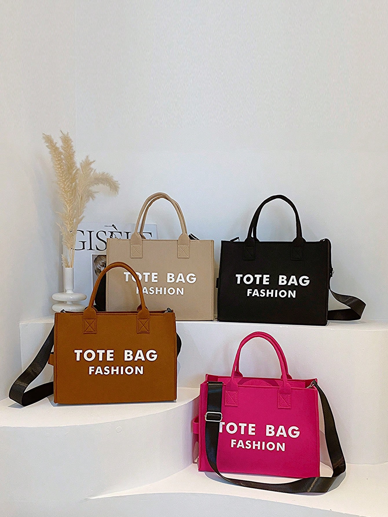 Фетровая сумка-тоут, ярко-розовый холщовая сумка тоут сумка шоппер женская дизайнерская сумка 2021 модная повседневная вместительная сумка через плечо с буквенным принтом к
