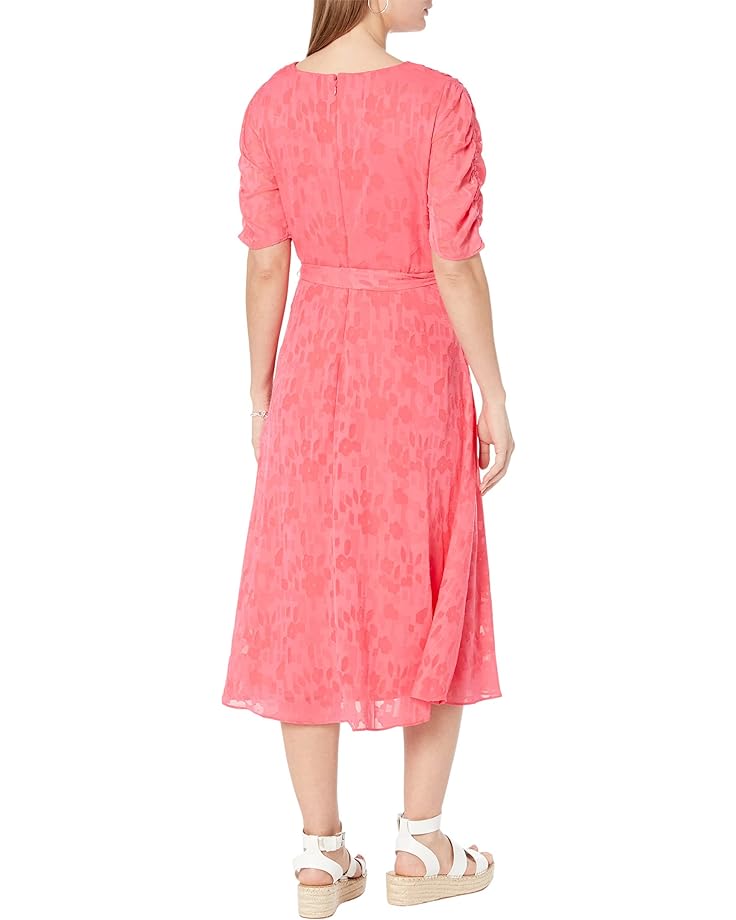 Платье DKNY Ruched Sleeve V-Neck Faux Wrap, цвет Melon