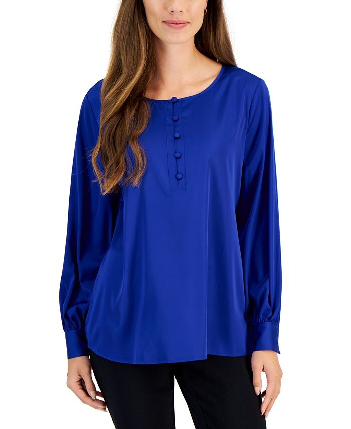 

Женский атласный топ с разрезом JM Collection, цвет Modern Blue