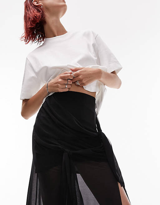 

Черная юбка миди с узлом Topshop Tall