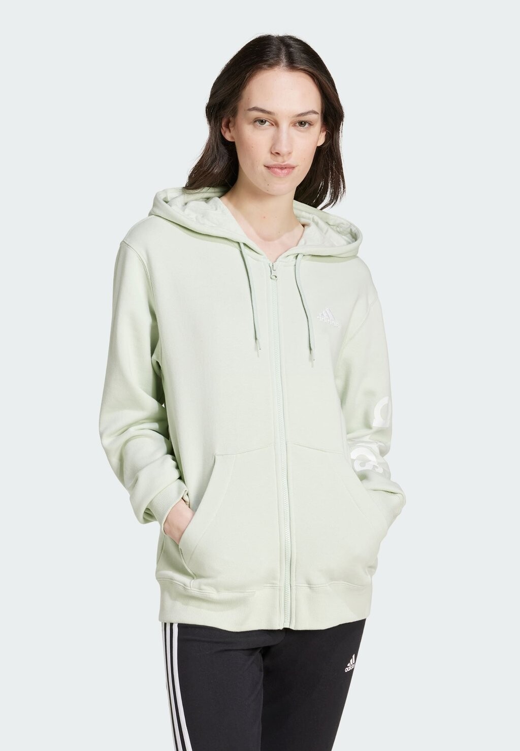 

Толстовка на молнии Essentials Linear adidas Sportswear, лен зеленый