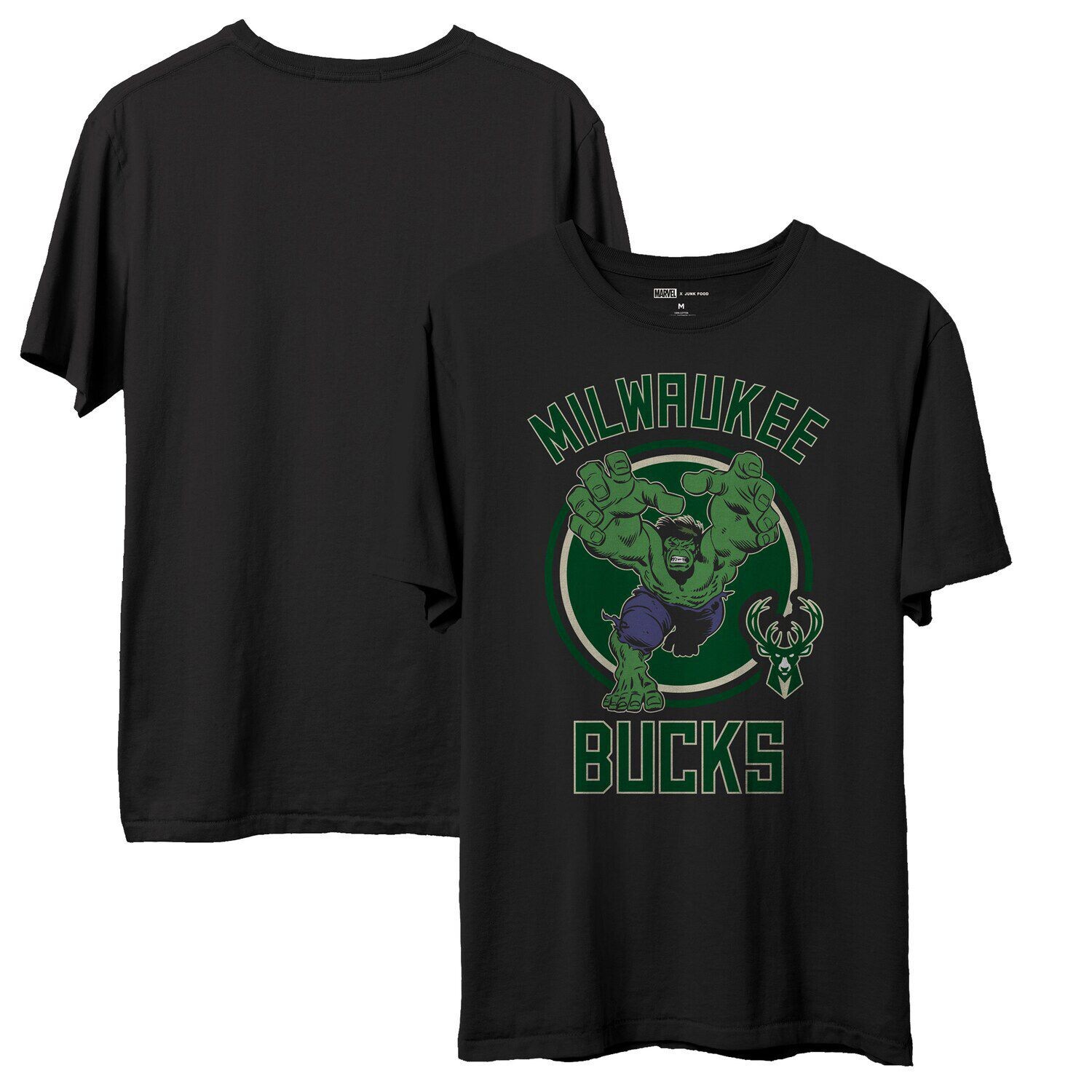 

Мужская черная футболка Junk Food Milwaukee Bucks NBA x Marvel, Черный