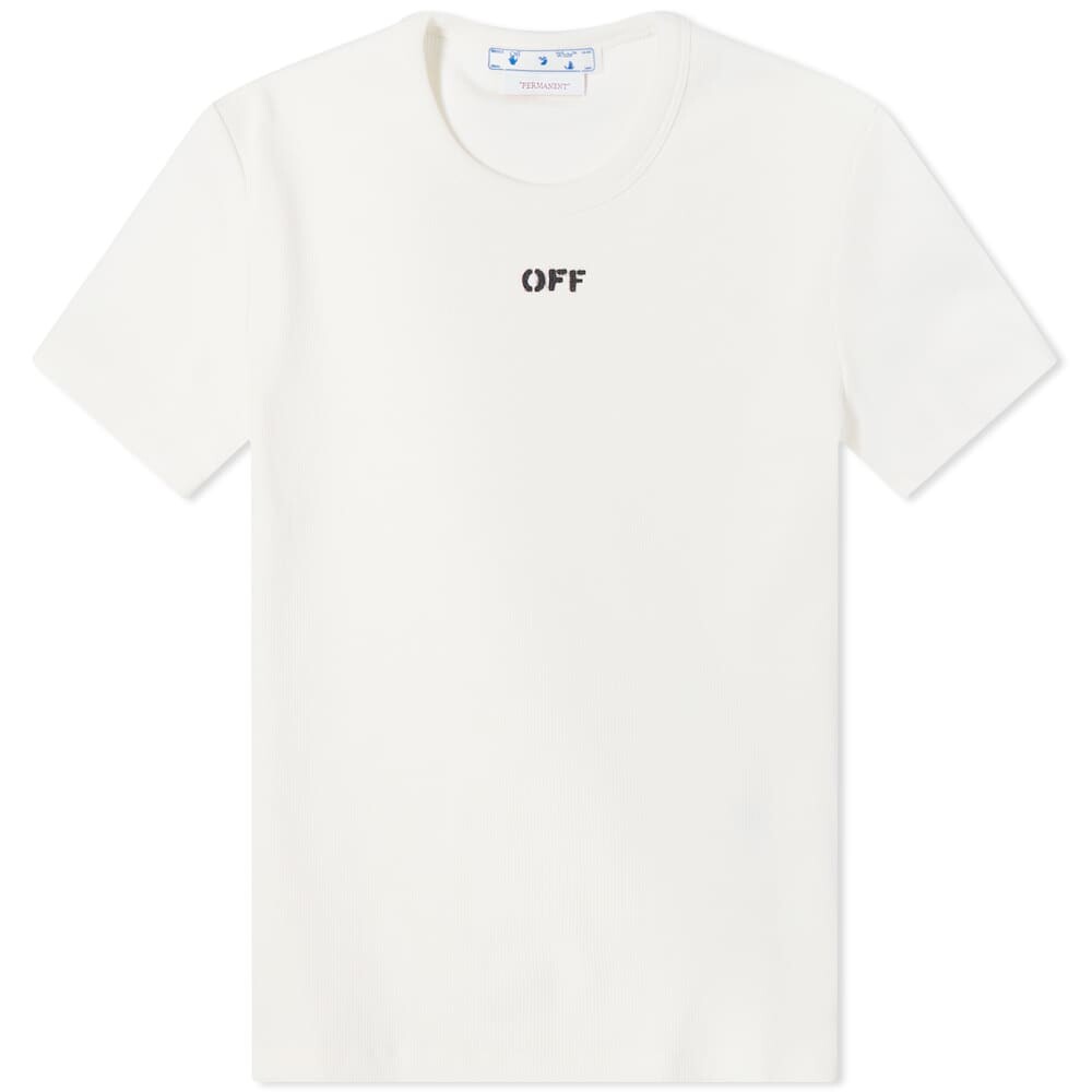 

Off-White Базовая футболка Off Stamp в рубчик, белый/черный