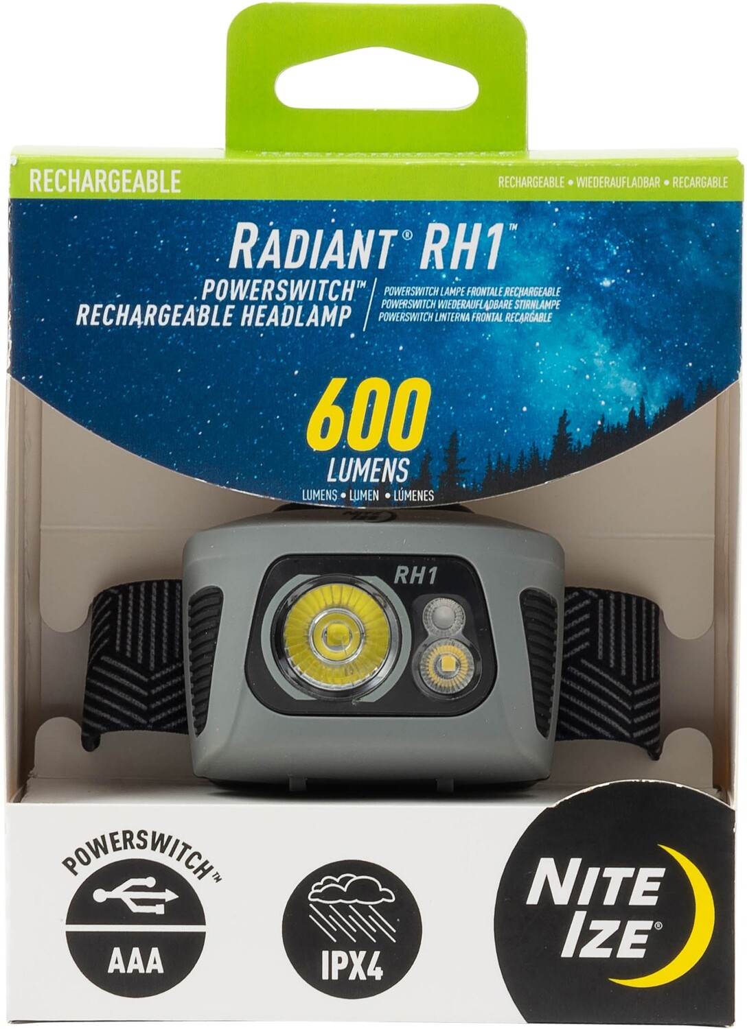 

Перезаряжаемый налобный фонарь Radiant RH1 PowerSwitch Nite Ize, серый