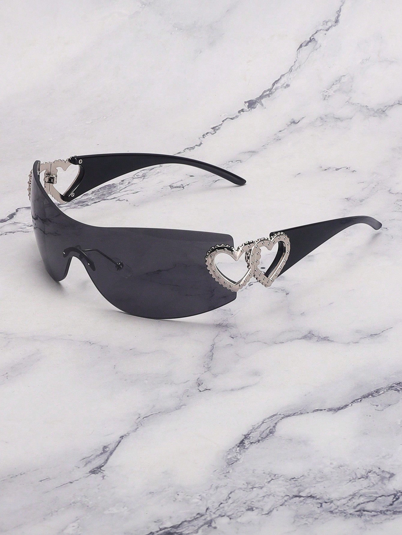 1шт без оправы металлические очки с декором в форме сердца для женских модных очков Y2k цельные безрамные солнцезащитные очки y2k в форме сердца для женщин 1 шт