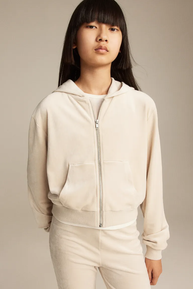 

Плюшевый топ с капюшоном и молнией H&M, бежевый