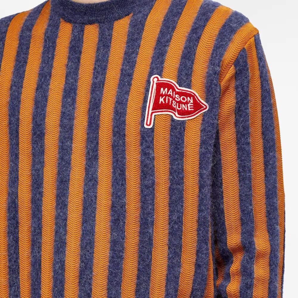 

Maison Kitsune Вязаный узор в полоску интарсии с логотипом, синий