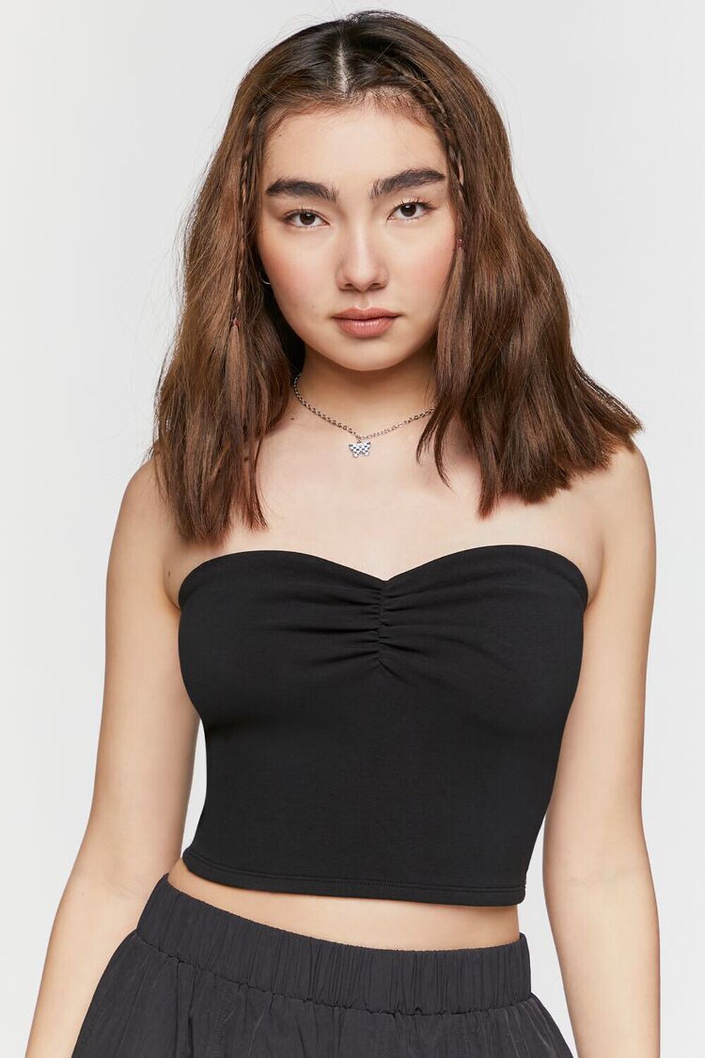 

Топ без рукавов со сборками Forever 21, черный
