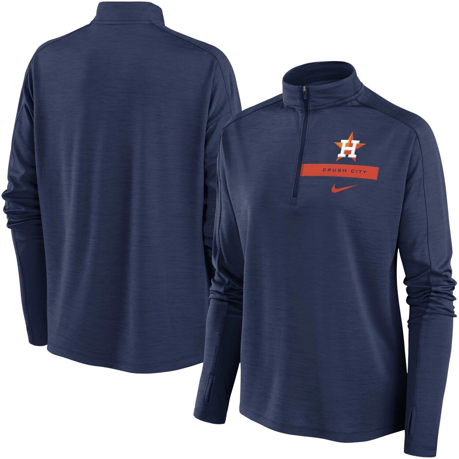 

Женская темно-синяя футболка с молнией четверть четверти Nike Houston Astros Primetime Local Touch Pacer Nike