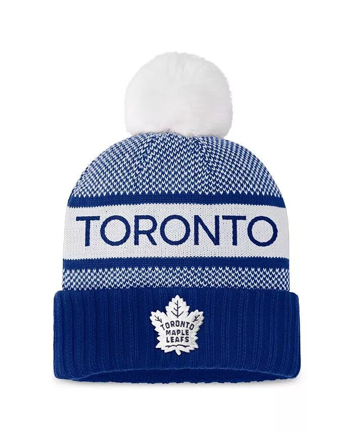 

Женская синяя/белая вязаная шапка Toronto Maple Leafs Authentic Pro Rink с манжетами и помпоном Fanatics, синий