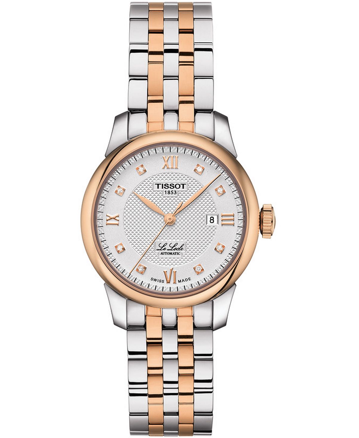 цена Женские швейцарские автоматические часы Le Locle Lady Diamond Accent, двухцветный браслет из нержавеющей стали, 29 мм Tissot